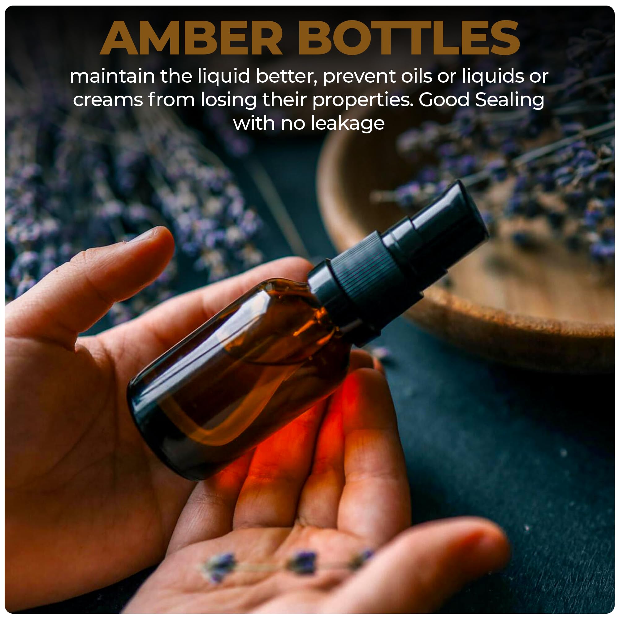 3 Pack Empty Refillable Glass Amber Pump Bottle Ideal for Lotion Cream Essential Oil Travel Small Container, 30ml