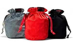 Luck Lab Velvet Drawstring Dice Bag - Set of Three Colors - Dungeons and Dragons Fabric/Standing Cotton Fabric Dice Bags/D&D Dice Pouch/Small Pouch/Velvet Jewelry Bag (Red, Black, Grey)