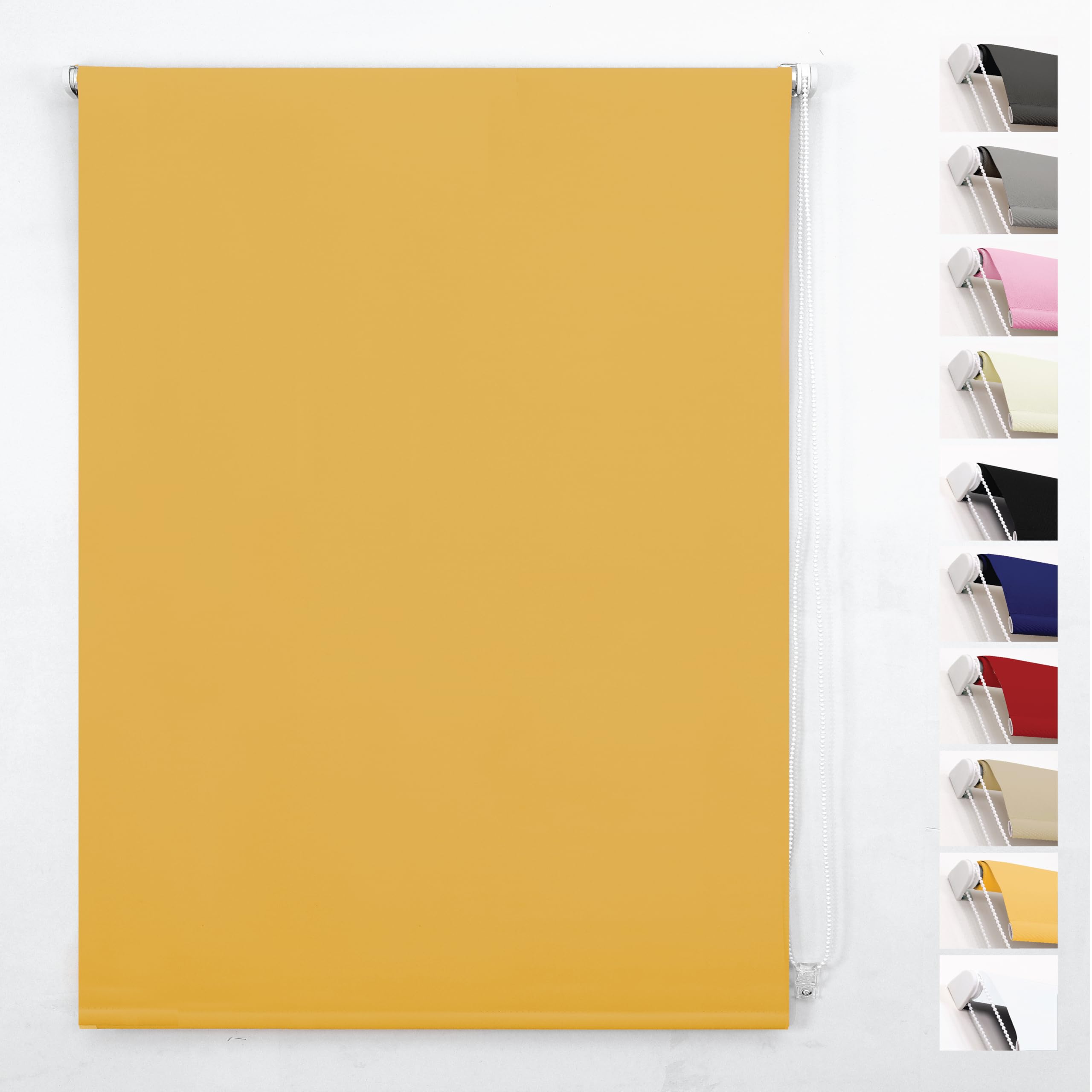 Funky Gadgets Roller Blinds Thermal Blackout Roller Blind, Easy Fit Child Safe Trimmable UV Protection Home Office Window Blinds, Ochre Blind (90cm Wide X 165cm Drop)