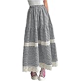 MakeMeChic Women's Plaid Maxi Skirts A Line Ruffle Tiered Layer Y2K Flowy Casual Long Skirts