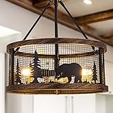 TOCHIC 20" Rustic Chandelier for Dining Room, 3 Lights Black Farmhouse Chandelier with Bear Metal, Western Vintage Light Fixt
