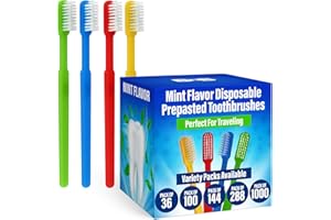 BOTTLES N BAGS 144 Prepasted Disposable Toothbrushes | Pre-Pasted Soft Bristle Tooth Brush for Dental Care & Oral Hygiene | Individually Wrapped Toothbrush Pack Airbnb Gifts | No Water Needed, Paste Made in USA.