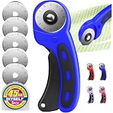 DIYSELF Rotary Cutter for Fabricr, Rolling Cutter with 5 Extra 45mm Blades | Safety Lock, Quilting Cutter for Cutting Multi-layer Fabric Paper Craft, Quilter Sewing DIY Friendly, Mat Cutter Blades, Blue