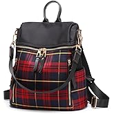 Mn&Sue Red Plaid Backpack Purse for Women Fashion Casual Daypack Dual-use Travel Shoulder Bag Rucksack