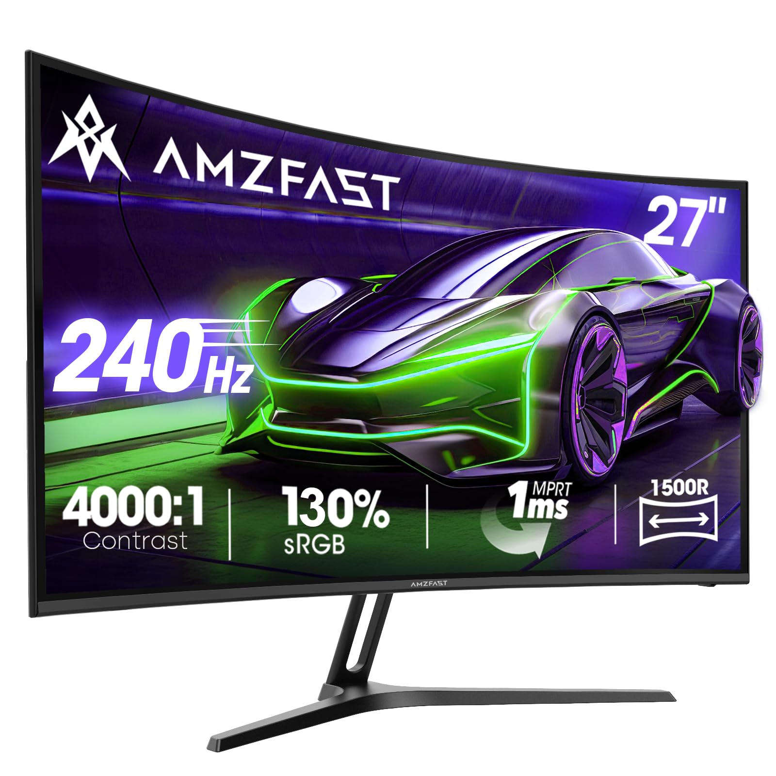 Amzfast 27 Zoll Curved Gaming Monitor 240Hz, 1920x1080 Full HD, VA Panel, 1500R, 1ms MPRT, Adaptive Sync, 4000:1 Kontrast, 95% DCI-P3, 130% sRGB, HDR, HDMI 2.0&DP 1.4, VESA 100x100mm, AMZG27C1 Pro