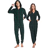 CF Matching Christmas Pajamas for Couples One-Piece Hooded Adult Onesies Holiday Family Sleepwear Jumpsuits Pjs for Women Men(GN,L)
