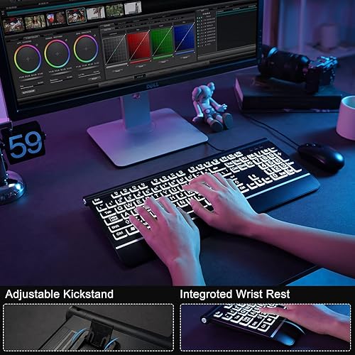Wired Backlit Keyboard And Mouse Combo - Large Print LED Keyboard With Adjustable Brightness