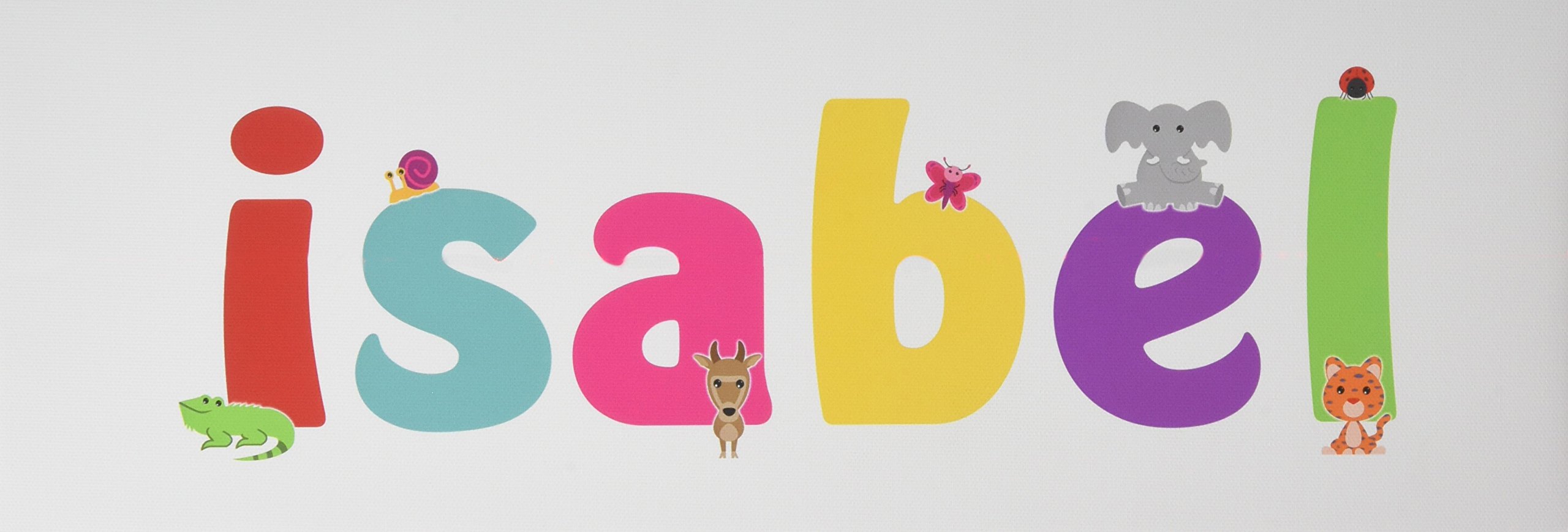 Feel Good Art Gallery Wrapped Nursery Box Canvas with Solid Front Panel Rectangle Design Cute Illustrations and Personalised with Girl's Name (15 x 42 x 4 cm, Small, Isabel)