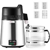 VEVOR Water Distiller, 6L/1.6 Gallon Larger Water Distilled Machine, 900W Distilling Water Maker with Glass Carafe, 0-99H Timing Set, Time &amp; Temp Display, 304 Stainless Steel Water Stiller, Silver