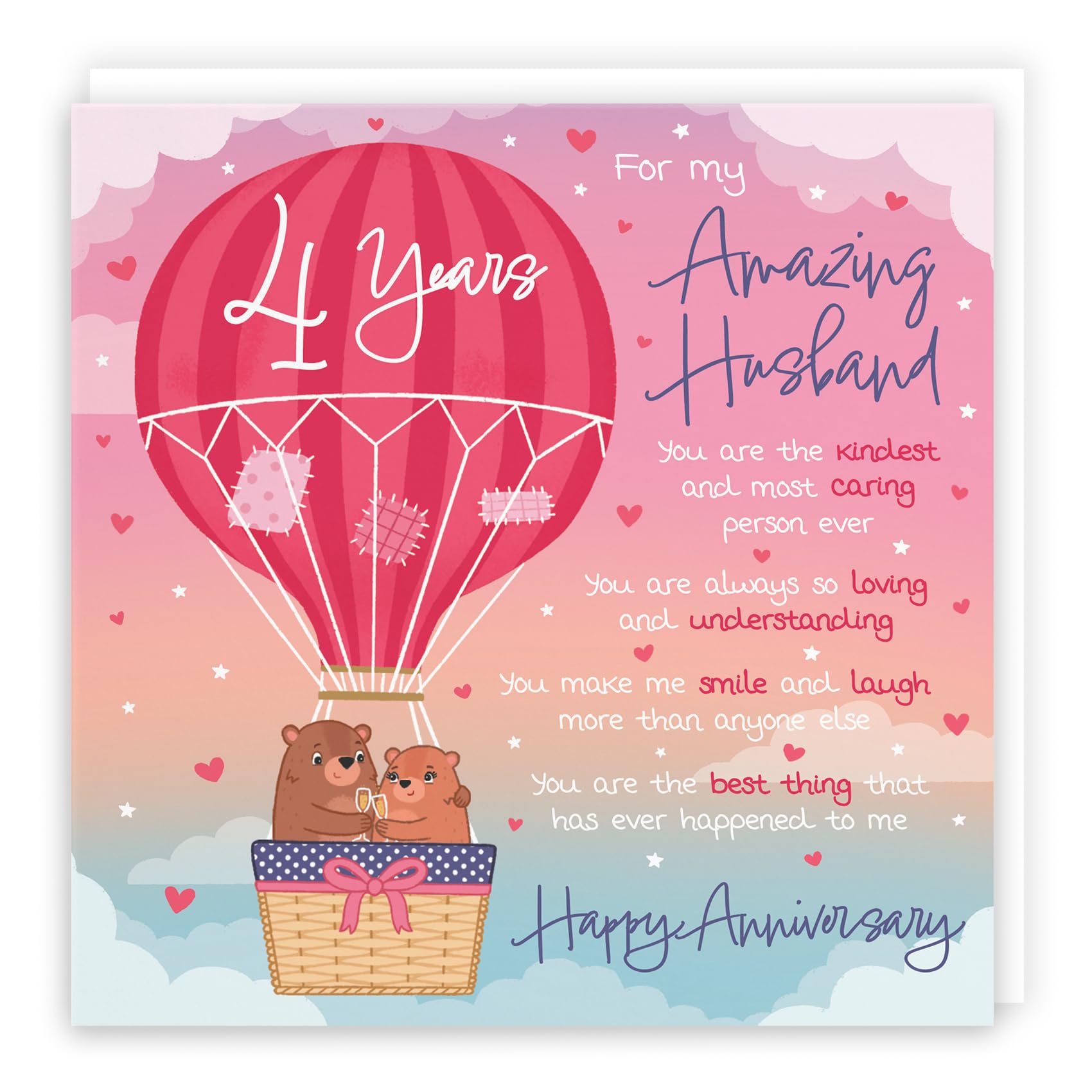 Hunts England - Husband 4th Anniversary Poem Card - Love Is In The Air - Beautiful Love Verse - Cute Bears - Luxury 4th Anniversary Card For Husband - Romantic 4 Years Husband Anniversary Card