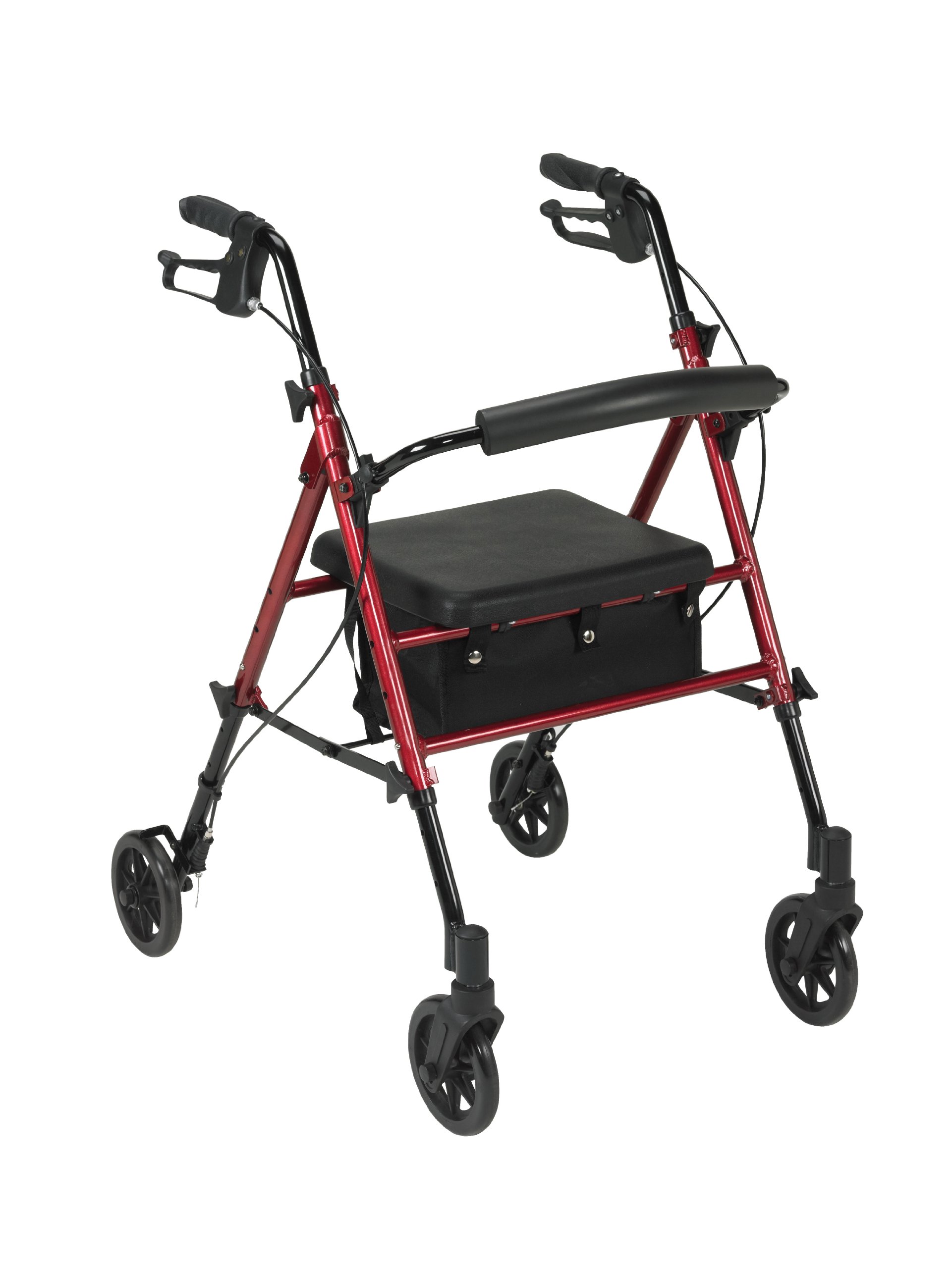 Drive Medical Adjustable Height Rollator with 6 Inches Wheels, Red