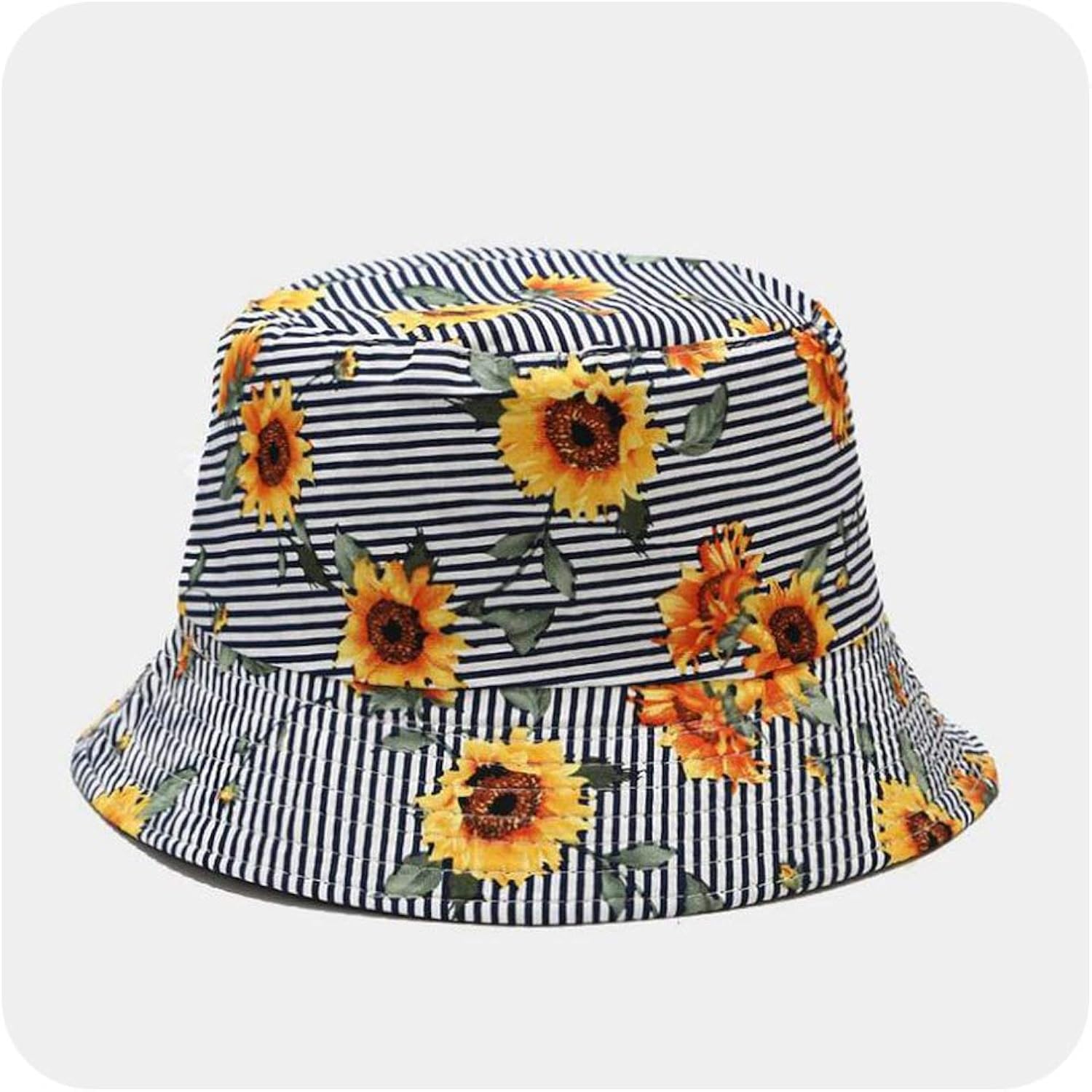 Sunflower Bucket Hat for Women Print Stripe Hat Girls Fisherman Hat