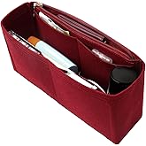 Surblue Purse Organizer Insert for Handbags, Felt Bag Organizer with Zippers Handbag Shaper Pouch for Classic 19 Flap Bag, Marmont, Onthego,（Burgundy, Slender M）