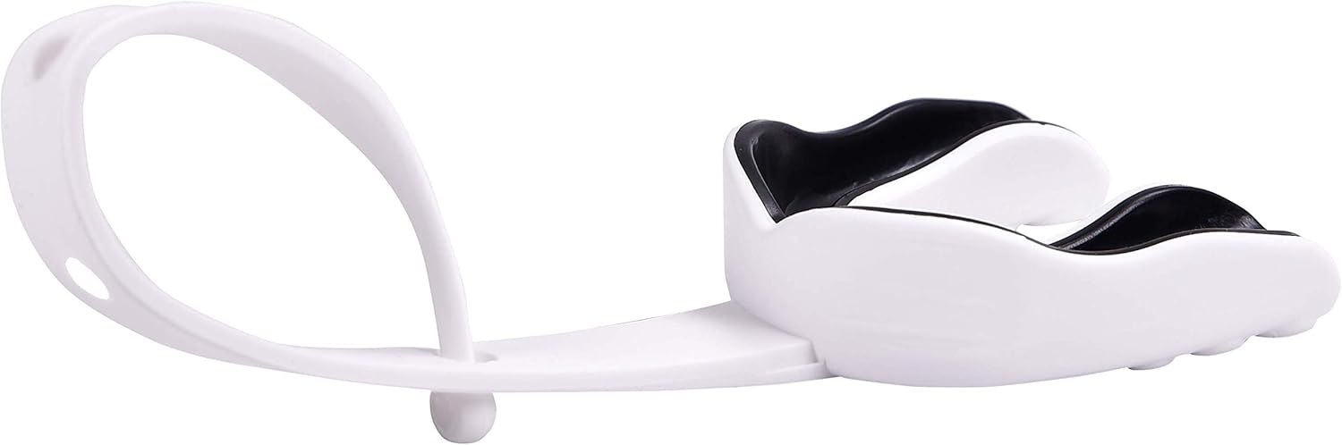 Oral Mart White/Black Sports Mouth Guard with Strap (Ice Hockey/Football/Lacrosse) - Strapped Mouthguard for Football, Hockey, Lacrosse, College Football (with Free Case) : Sports & Outdoors