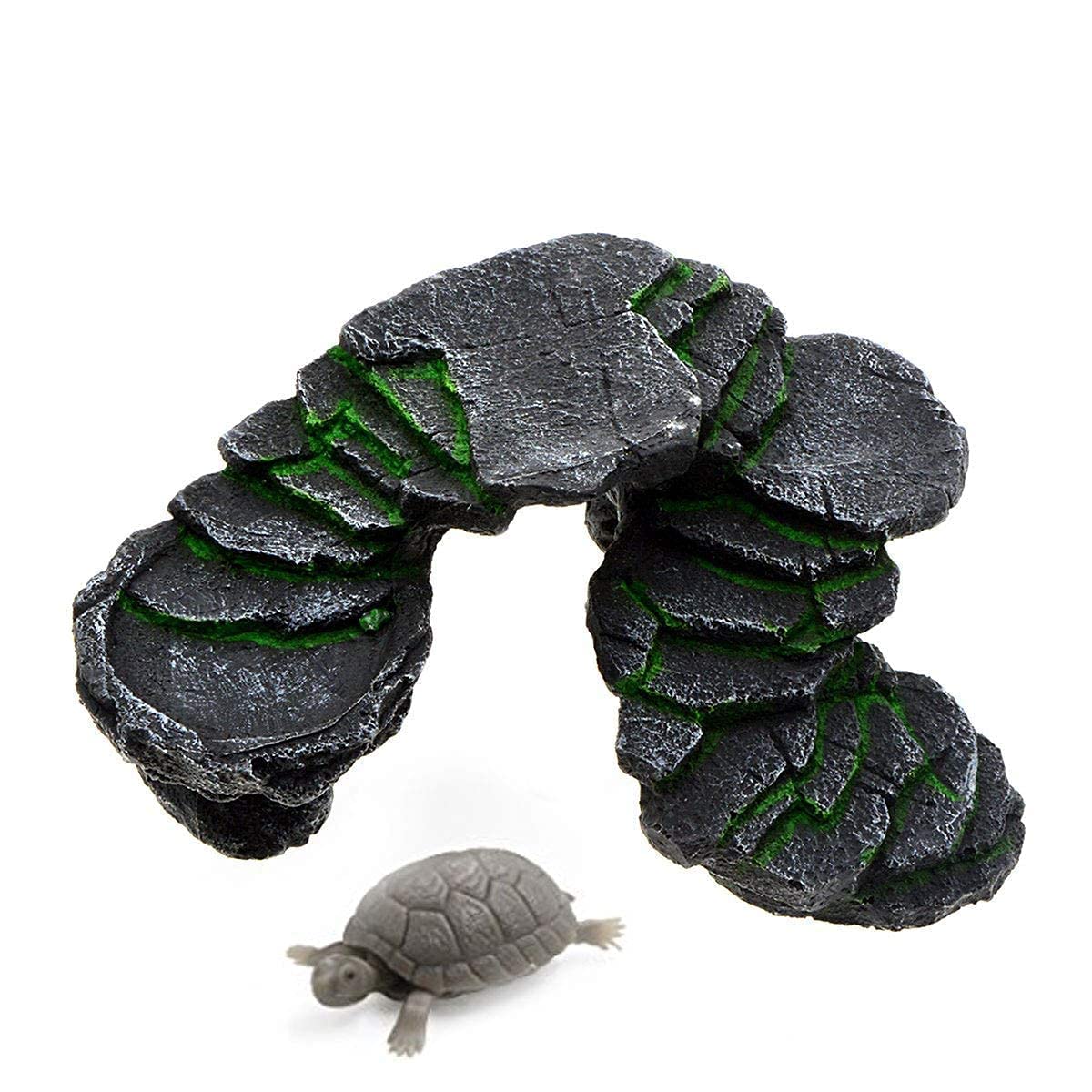 Toolzia Turtle Basking Platform with Rock Ledge, Large Aquarium Ramp for Turtle Setup (22x16x9 cm)