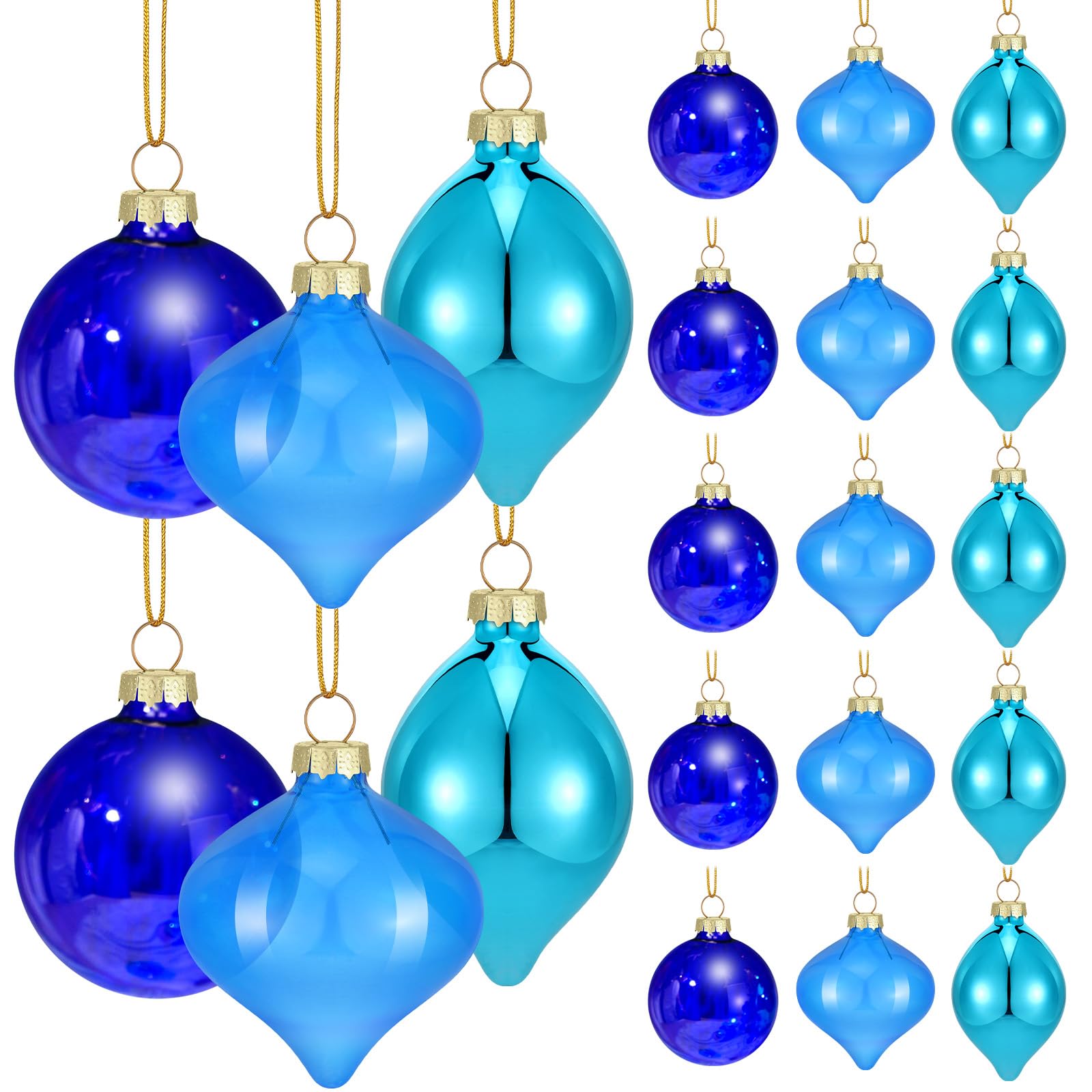 Photo 1 of 15 PCS Blue Christmas Glass Balls Ornaments Set 3.15 Inch Shiny Pendant Balls Decoration Colorful Hanging Glass Bulbs Bulk Christmas Baubles for Xmas Tree Home Party Festive Decorative Supplies