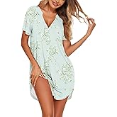 Ekouaer Nightgowns for Women Button Down Night Gowns Short Sleeve Sleep Shirt V Neck Nightshirt Soft Sleepwear Pajams Dress
