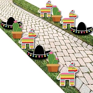 Let's Fiesta - Pinata, Cactus and Sombrero Lawn Decorations - Outdoor Mexican Fiesta Party Yard Decorations - 10 Piece