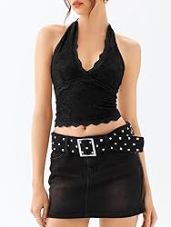 REORIA Womens Sexy V Neck Lace Halter Backless