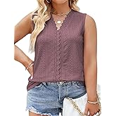 VISLILY Womens-Plus-Size-Summer-Tank-Tops Cute Lace V Neck T Shirts Casual Sleeveless Blouses Trendy Eyelet Tunics Tee