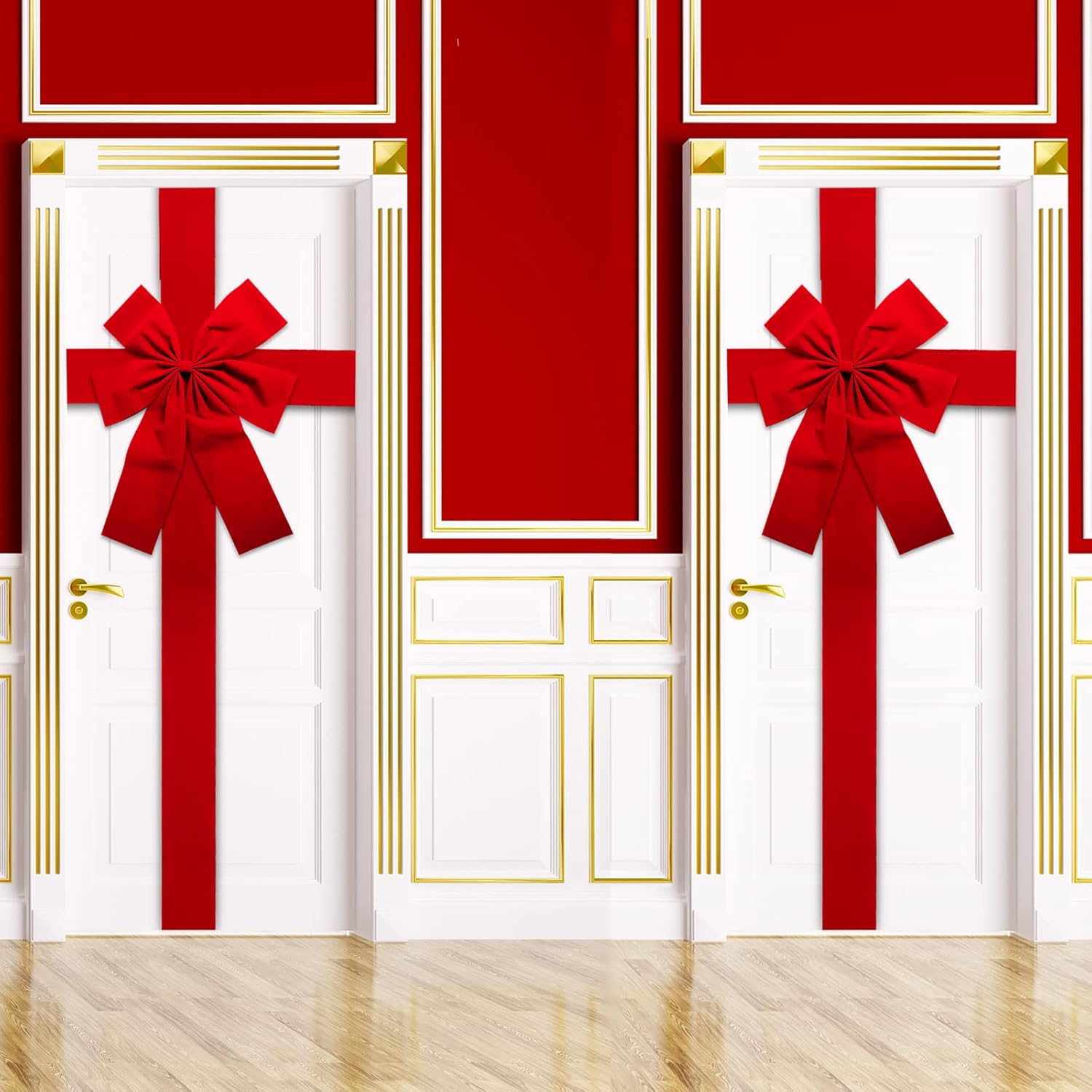 Bows & Ribbons - gisgfim 2pcs Christmas Cabinet Door Ribbon Big Red Bow Large Door Lace Christmas Tree Bow Holiday Decorations Christmas Front Door Party Supplies