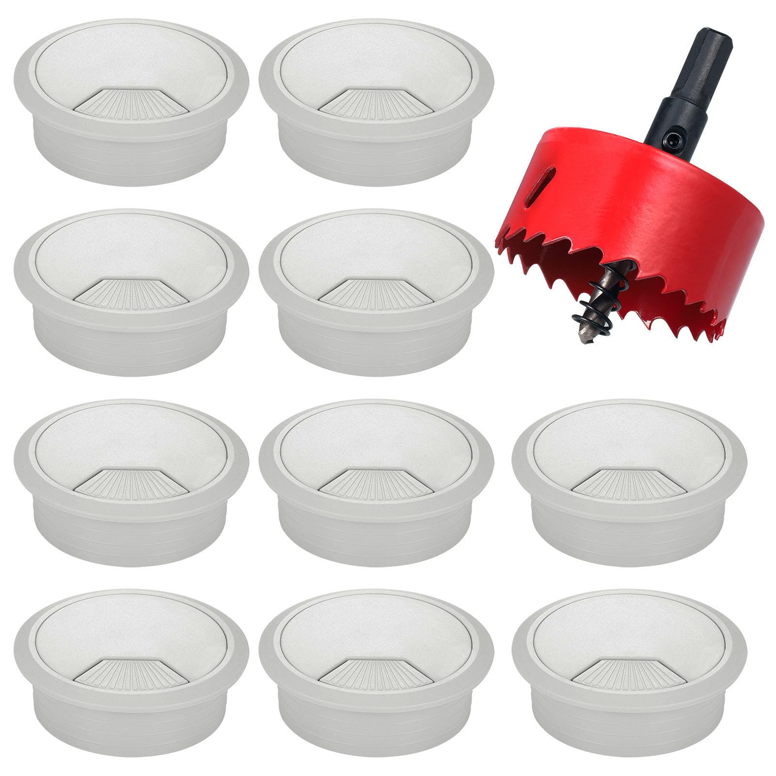 Hejo 10PCS Desk Grommet, Table Cable Grommet 60mm with Hole Saw, Round Cord Cable Hole Cover Wire Organizer for Home and Office Table (Grey)