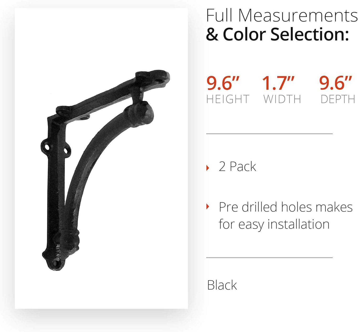 NACH js-90-064 Half Round Shelf Bracket, Black, 2 Pack,Large: Home Improvement