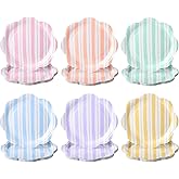 Willinglong 50 Pcs Large Pastel Party Plates 9 Inch Striped Paper Disposable Scalloped Plates Bulk Pastel Rainbow Birthday Cake Ice Cream Macaron Candy Dinnerware for Tea Party Baby Shower