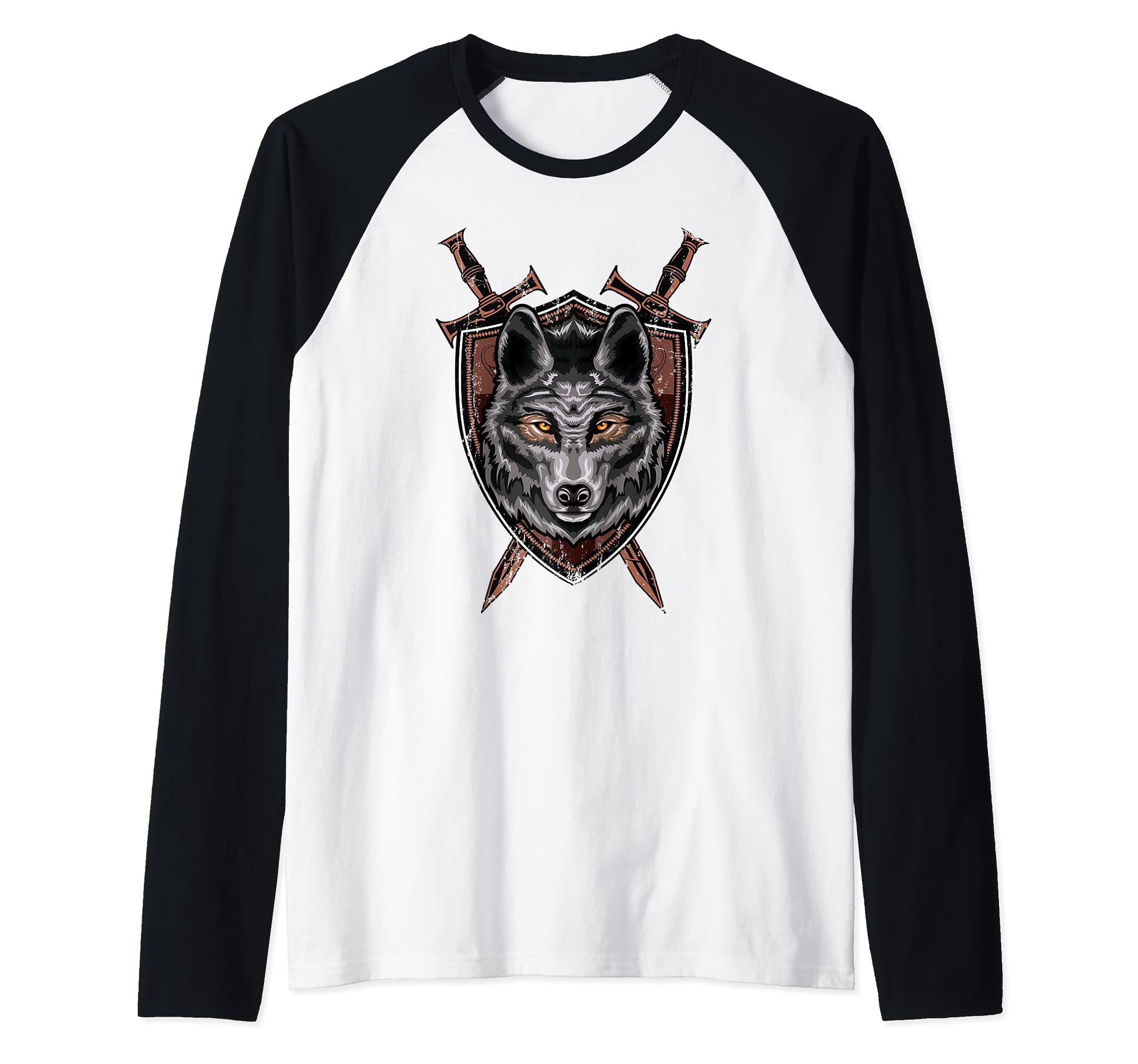 Wolf Sword Shield Renaissance Medieval Knight House Sigil Raglan Baseball Tee