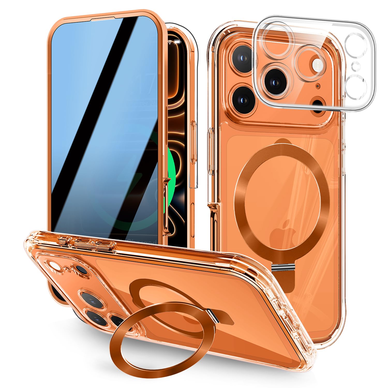 Photo 1 of [Built-in Anti Peep Screen Protector & Invisible Magnetic Kickstand] Privacy Case for iPhone 17 Pro Max 6.9'' [Integrated Lens Protection] [Compatible with MagSafe] Full-Body Drop Proof Case - Orange