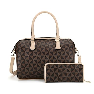 LADYS NOVA Satchel Purses and Handbags for Women Shoulder Tote Bags Wallets Top Handle Messenger Hobo 2pcs Set (Apricot 2827w)