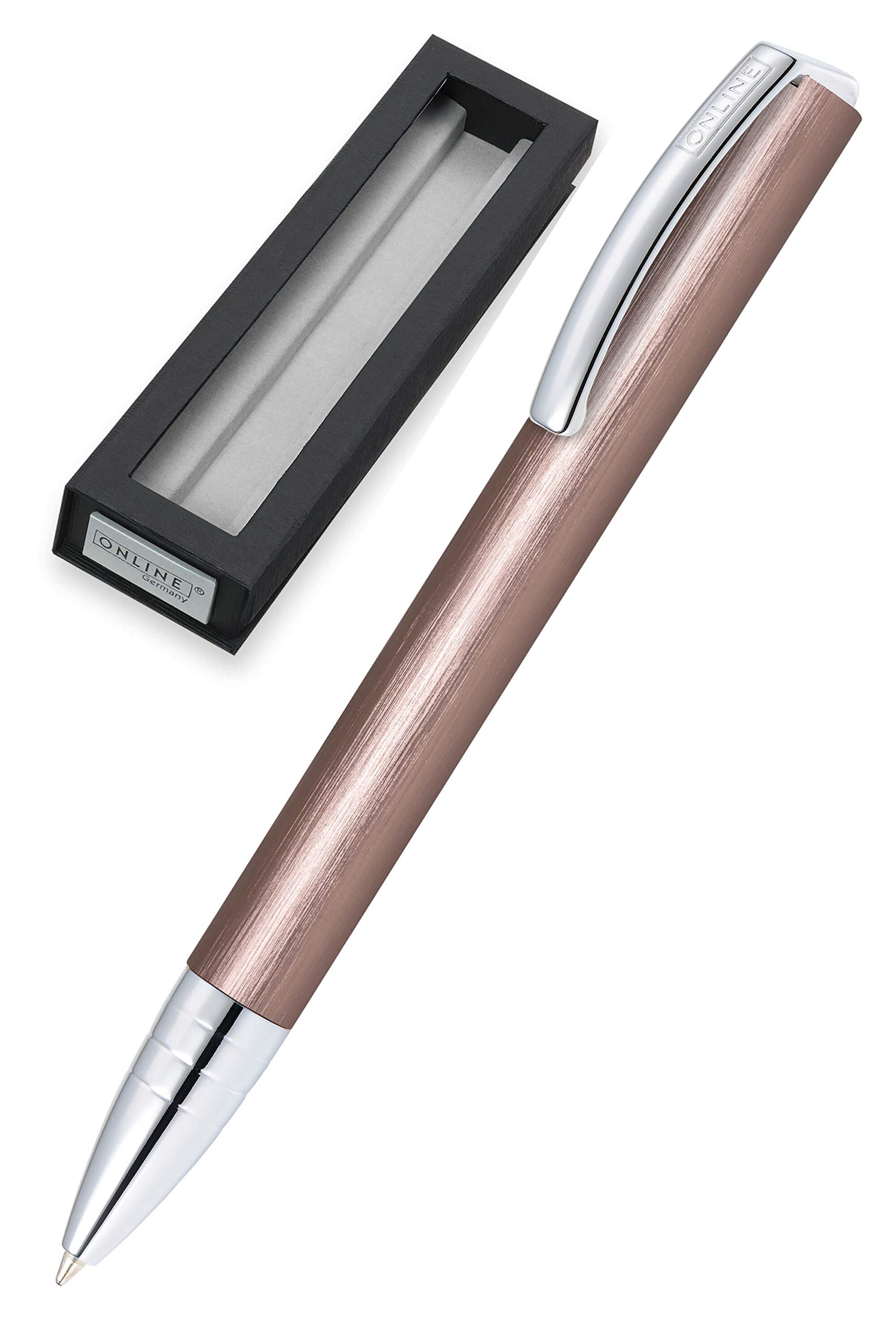 Online Ballpen Vision Rosegold from pen with clear design | matt brushed aluminum | international king size refill | refillable | writing colour black | in gift box, Smokey Rose (36113)