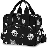 Skull Cat Moon Gothic Insulated Lunch Bag Reusable Lunch Tote Bag Cooler Bag for Women Men Adult Lunch Box with Adjustable Shoulder Strap Leakproof Lunch Bag for Work School Picnic Camping