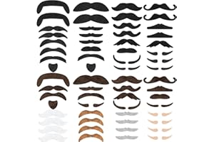 64 Pcs Fake Mustaches, Self Adhesive Moustaches for Masquerade Costume Performance, Halloween, Christmas Cosplay