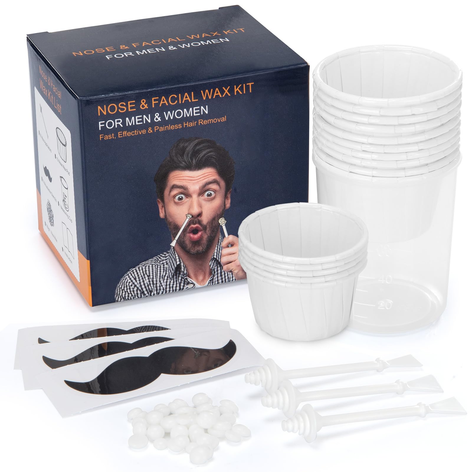 AUZEAL Nose Wax Kit Men With 30 Nose Waxing Sticks, Nose Hair Wax Kit With100g Wax, Up to 20 Uses, Safe, Quick and Painless Nose Hair Removal for Men