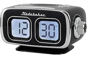 Studebaker Large Display LCD AM/FM Retro Clock Radio USB Bluetooth Aux-in Bedroom Kitchen Counter Small Footprint SB3500 (Black)