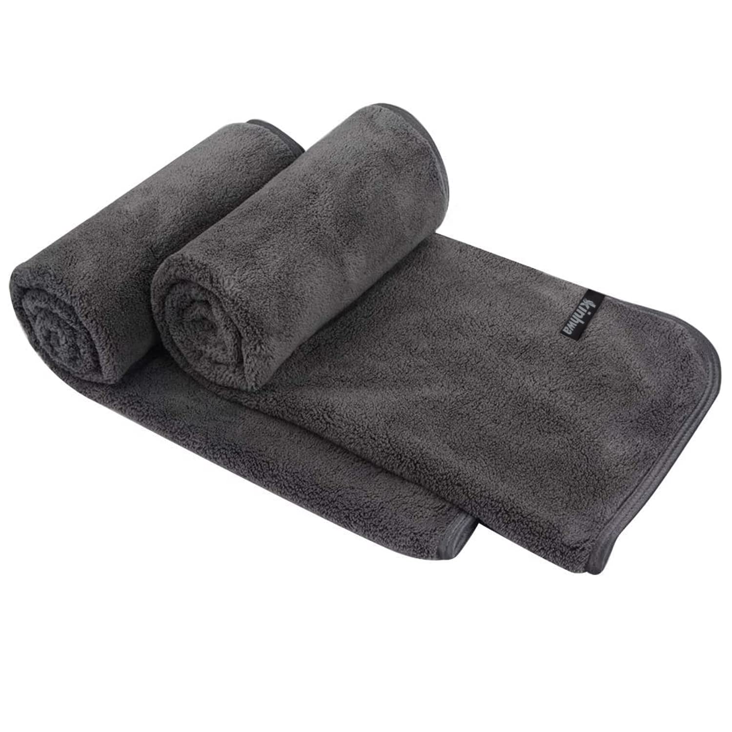 KinHwa Microfibre Hand Towels for Bathroom Super Soft Absorbent Bathroom Towels 40x76 Cm Luxury Thick Quick Dry Bath Towel 2 Pack Dark-Grey