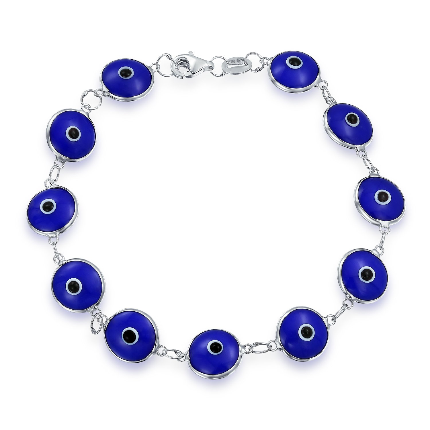 Bling Jewelry Protection Good Luck Amulet Turkish Glass Bead Evil Eye Bracelet For Women Teen .925 Sterling Silver Navy Blue 7.5 Inch โ image 1