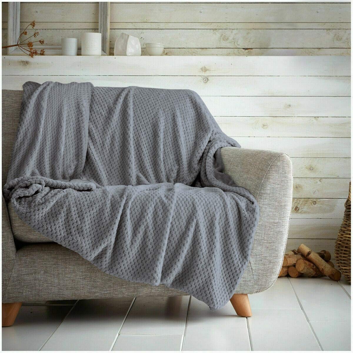 Kinfolk Textile Waffle Throw Honeycomb Blanket Soft Warm Cuddly Sofa Travel Bedspread (Charcoal Grey, Single - 125 x 150cm)