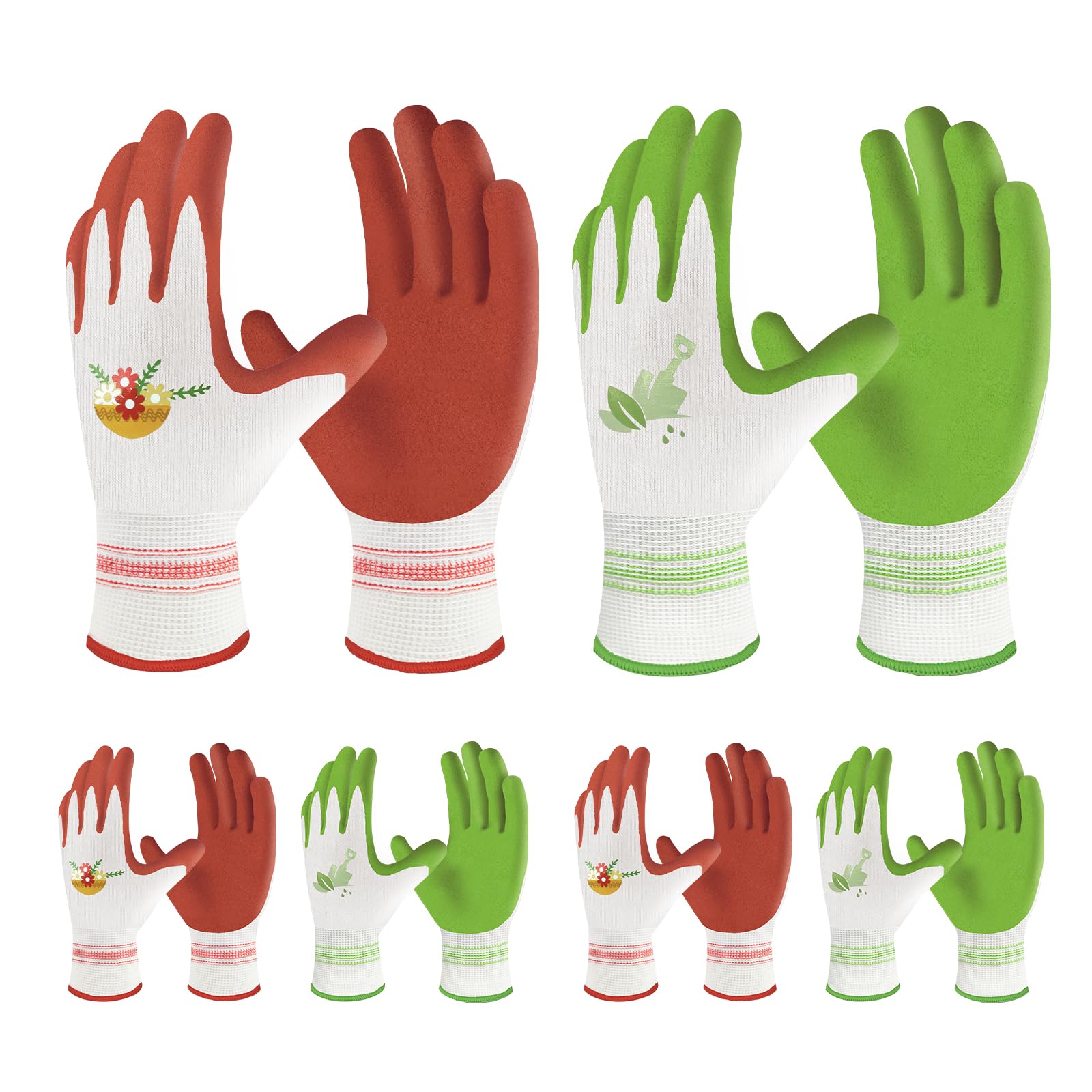 Velway 6 Pairs Gardening Gloves for Women - Breathable Rubber Coated Garden Work Gloves - Outdoor Protective Yard Gloves with Grip Gardening Gifts - Red & Green Large