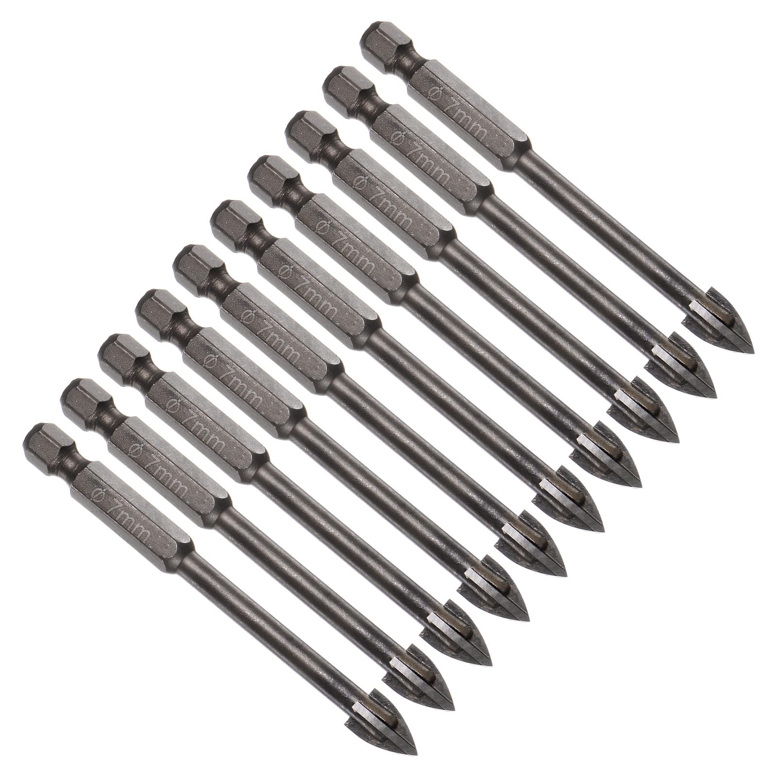 CoCud Titanium Masonry Drill Bit, 7mm Cutting Dia 78mm Length 1/4" Hex Shank Carbide Cross Tip Concrete Drill Bits Yellow - (Applications: for Wood Glass Brick Cement), 10-Pieces