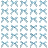 Simplegoal 50 PCS 2" Mini Ribbon Bow Light Blue Satin Ribbon Pre-tie Bows for Crafts Gift Wrapping Bakery Candy Bags Hair Wedding Christmas
