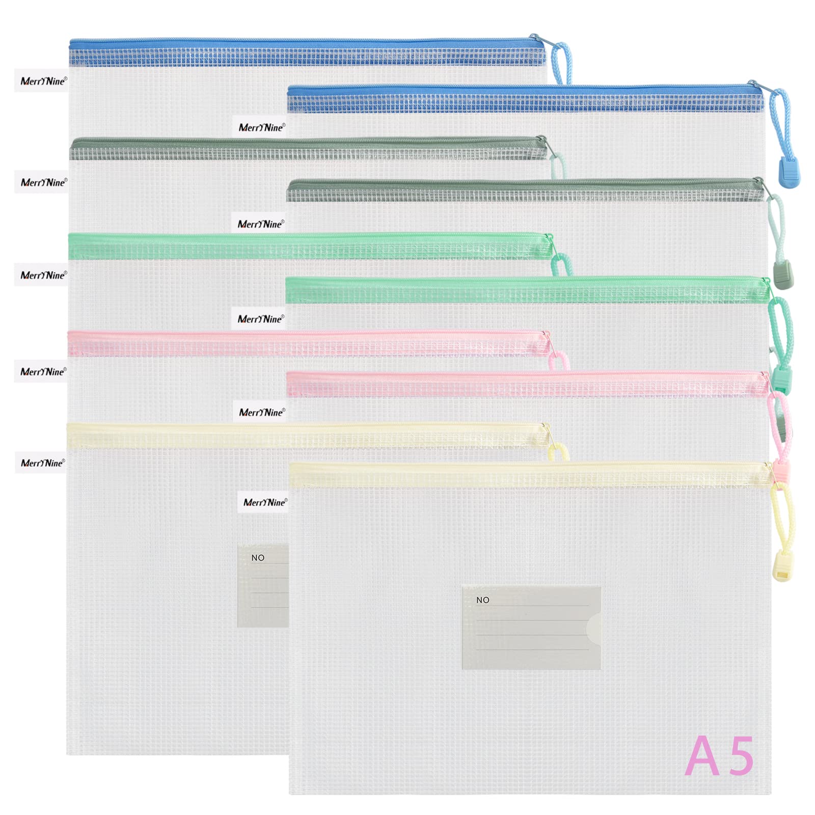 MerryNine 10 Pack Mesh Zipper Pouch Document Bag, A5 Waterproof Plastic Folders Document Pouch for School Office Supplies, Cross Stitch Organizing Storage(A5-8.2x5.8 in)