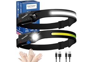 HyperDolphin Rechargeable LED Headlamp (2-Pack), 350 Lumens, Waterproof, 5 Lighting Modes, Adjustable, Lightweight; Design for Camping,