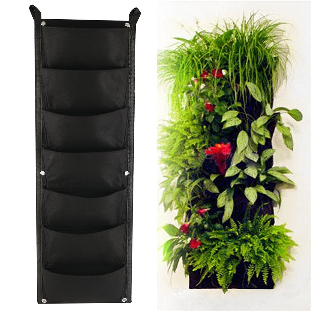 Fioriera Sospesa In Feltro Con 6 Tasche - Giardino Verticale Da Parete Per Esterno E Interno - 30x107 Cm - 3