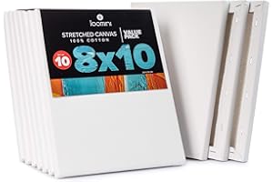 LOOMINI Artistry Essentials Canvas Boards - 8x10-10 Pack | 5/8 Inch Profile, 100% Cotton, Pre-Primed Stretched Canvas for Acrylic and Oil Painting - Art Supplies