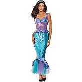ReneeCho The Mermaid Costume for Women Halloween Sea-maid Tail Dress Adult Blue Sequins Skirts