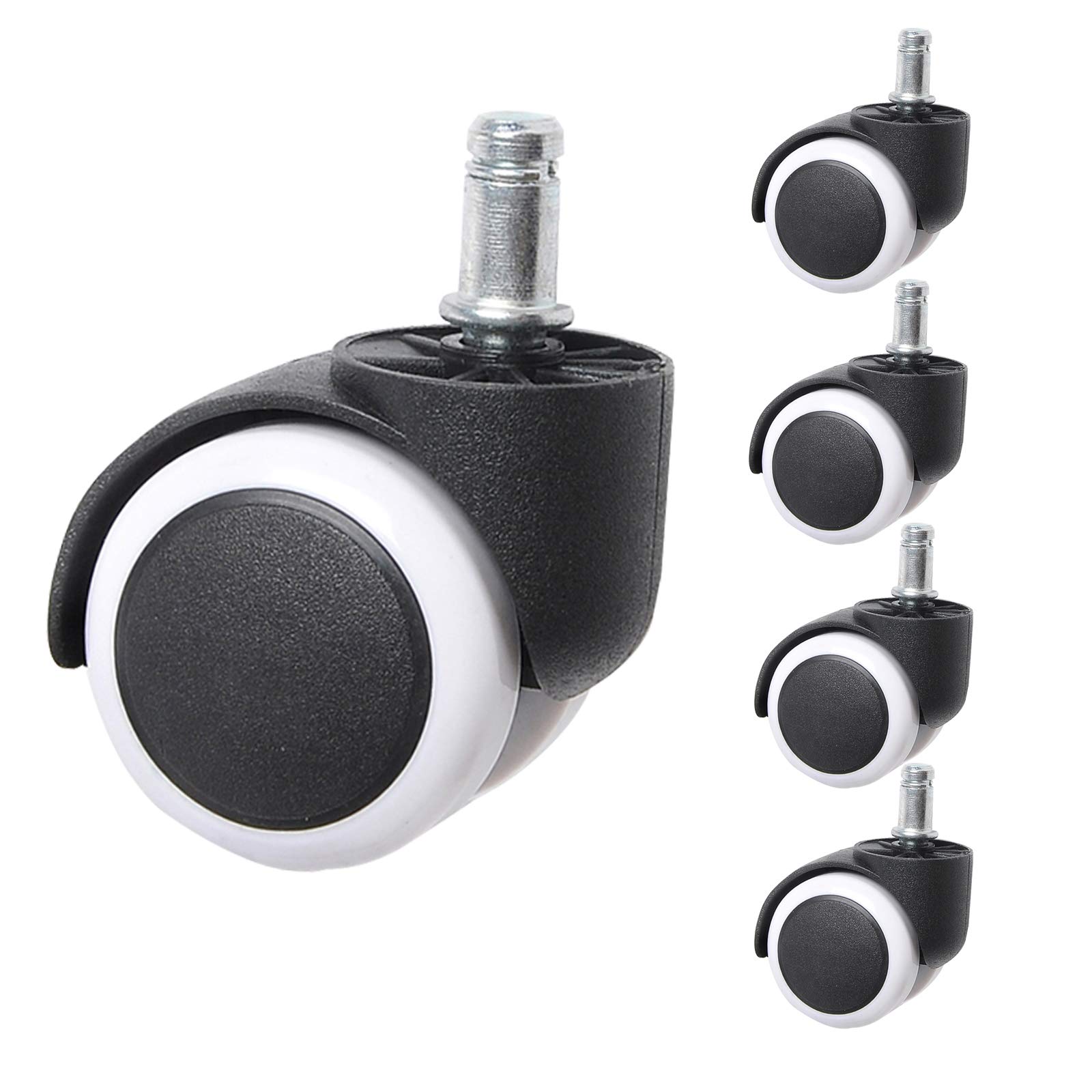 Onerbuy Home Office Chair Casters Wheels Replacement, Set of 5 Multiple Standard&Screw Twin 2 inch Wheel Rotate Caster Roller for Floor Protecting(Black/White)