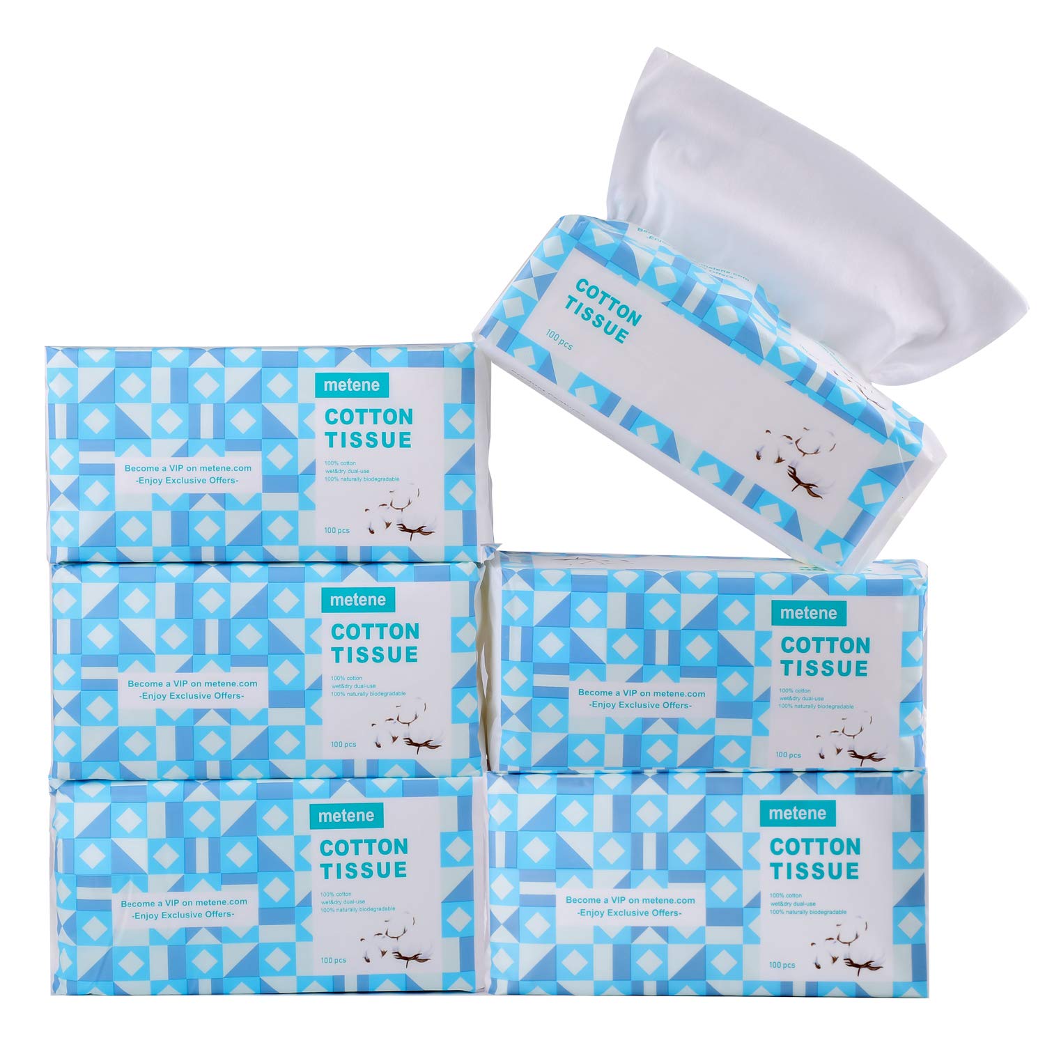 Soft Cotton Tissue 6 Pack, Use Wet or Dry Tissue Paper, Unscented Facial Tissue, 100 Sheets per Pack Soft Dry Baby Wipe