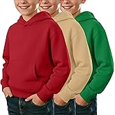 LessonZoo 3 Pack Boys Hoodies 5-14 Years Long Sleeve Hooded Sweatshirts with Pocket Kids Pullover Youth Thermal Active(Red, Apricot, Green,9-10 Years)